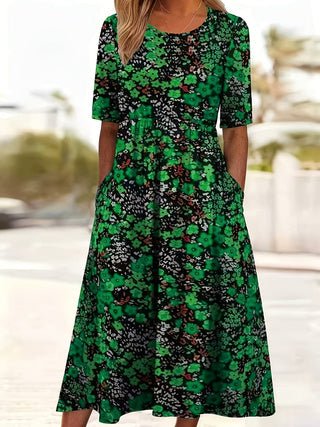 2026 Cross-border European And American Export New Style Vacation Target Spring And Summer New Flower Print Leisure Commute Versatile Large Size Women's Dress
