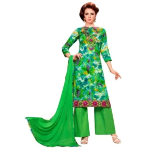 Glaze Cotton Unstitched Salwar Suit-Material With Dupatta (Green & Multi,2.3 Mtrs)
