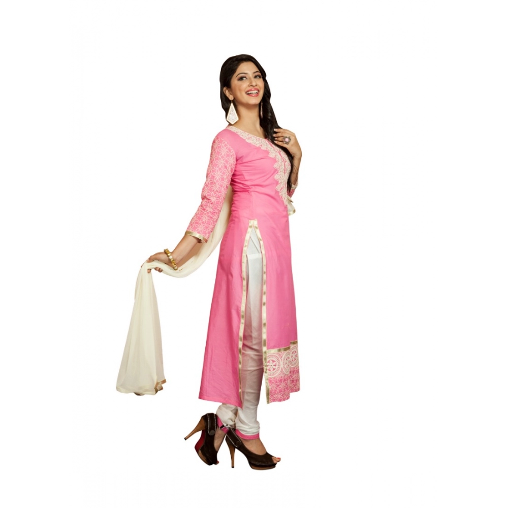 Georgette Unstitched Salwar Suit-Material With Dupatta (Pink & White,2.2 Mtrs) - Image 2