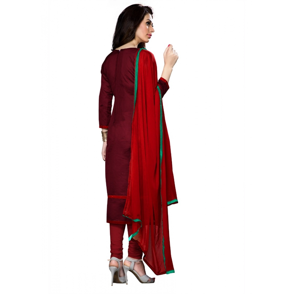 Cotton Unstitched Salwar Suit-Material With Dupatta (Dark Maroon,2.3 Mtrs) - Image 3