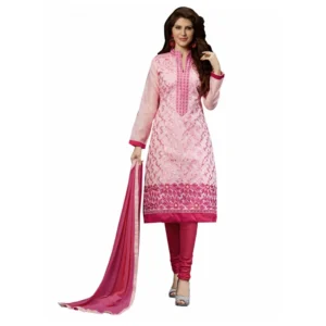 Chanderi Unstitched Salwar Suit-Material With Dupatta (Pink,2 Mtrs)