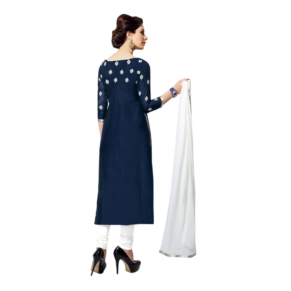 Cotton Unstitched Salwar Suit-Material With Dupatta (Navy Blue,2.2 Mtrs) - Image 2
