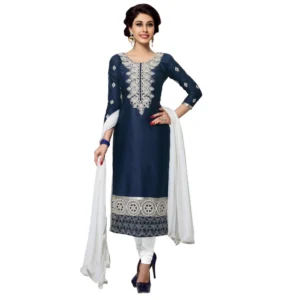 Cotton Unstitched Salwar Suit-Material With Dupatta (Navy Blue,2.2 Mtrs)