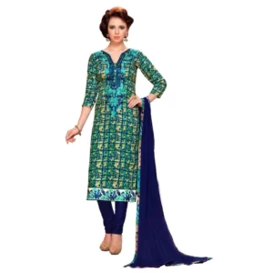 Glaze Cotton Unstitched Salwar Suit-Material With Dupatta (Blue & Green,2.3 Mtrs)