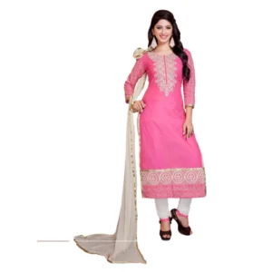 Georgette Unstitched Salwar Suit-Material With Dupatta (Pink & White,2.2 Mtrs)