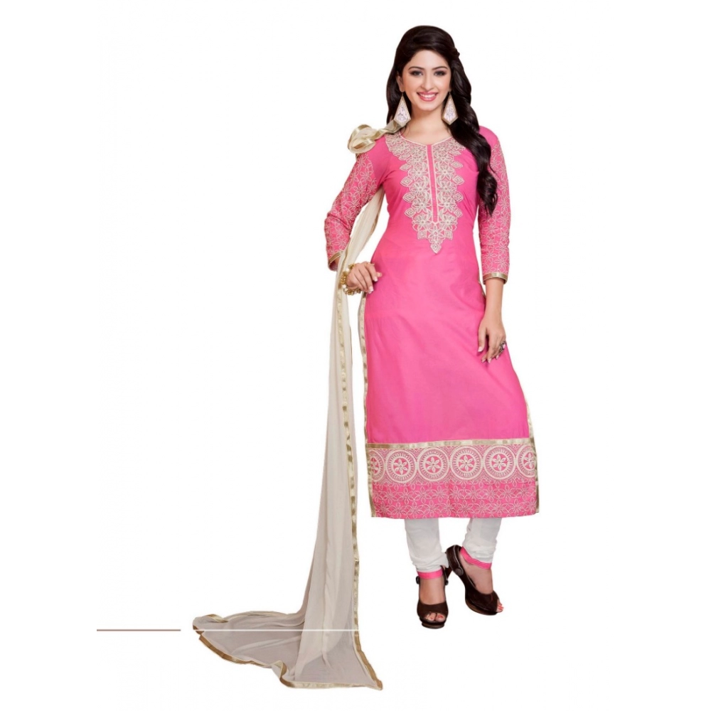 Georgette Unstitched Salwar Suit-Material With Dupatta (Pink & White,2.2 Mtrs)