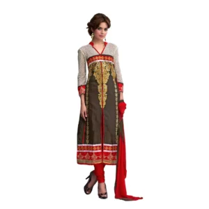 Glaze Cotton Unstitched Salwar Suit-Material With Dupatta (Brown,2.2 Mtrs)
