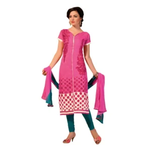 Chanderi Unstitched Salwar Suit-Material With Dupatta (Pink,2.2 Mtrs)