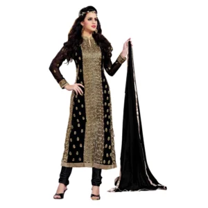 Georgette Unstitched Salwar Suit-Material With Dupatta (Black,2 Mtrs)