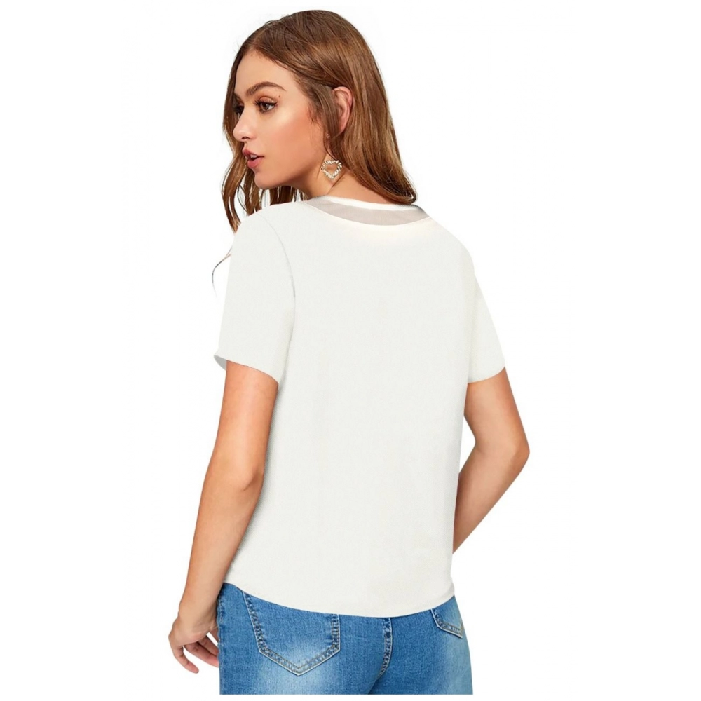Polyester, Knitting Western Wear T-Shirt (White) - Image 2