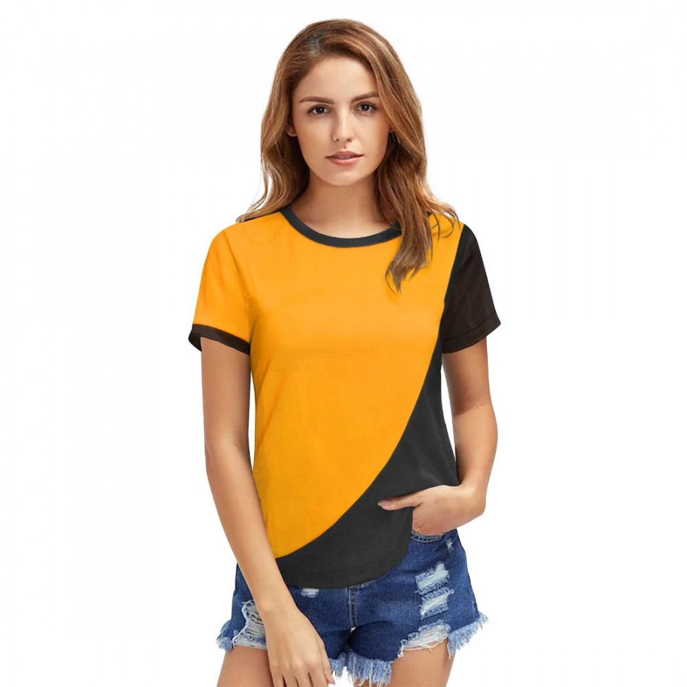 Polyester, Knitting Western Wear T-Shirt (Yellow)