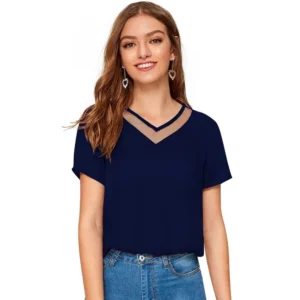 Polyester, Knitting Western Wear T-Shirt (Blue)