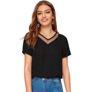 Polyester, Knitting Western Wear T-Shirt (Black)