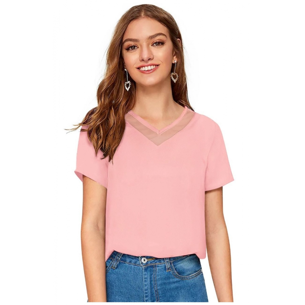 Polyester, Knitting Western Wear T-Shirt (Peach)