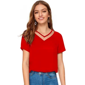 Polyester, Knitting Western Wear T-Shirt (Red)