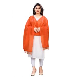 Women's Cotton Silk Strips Printed Dupatta (Orange, Length:2-2.4 mtr)