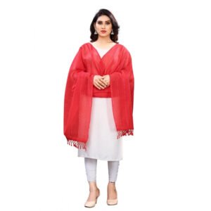 Women's Cotton Silk Strips Printed Dupatta (Red, Length:2-2.4 mtr)