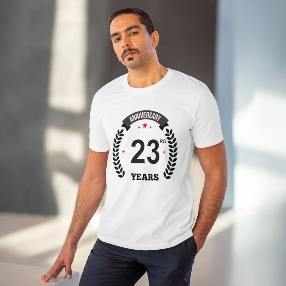 Men's PC Cotton 23rd Anniversary Printed T Shirt (Color: White, Thread Count: 180GSM) - Image 2