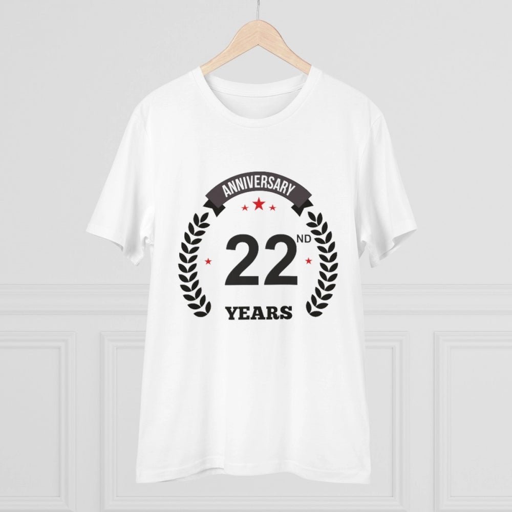 Men's PC Cotton 22nd Anniversary Printed T Shirt (Color: White, Thread Count: 180GSM) - Image 5