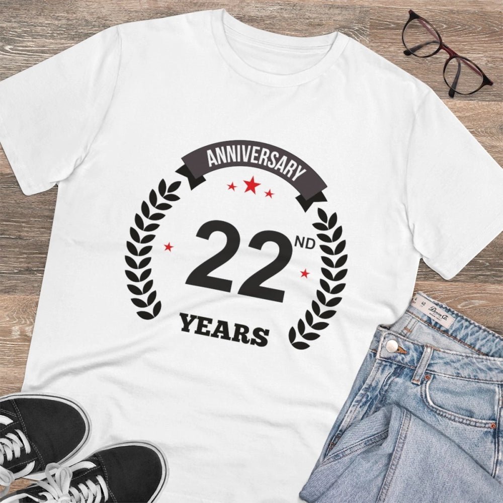 Men's PC Cotton 22nd Anniversary Printed T Shirt (Color: White, Thread Count: 180GSM) - Image 4