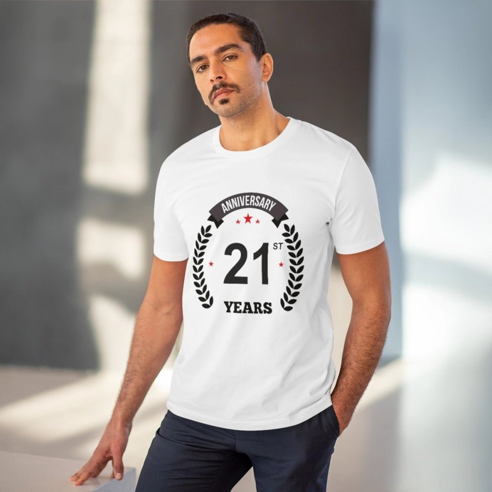Men's PC Cotton 21st Anniversary Printed T Shirt (Color: White, Thread Count: 180GSM) - Image 2
