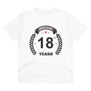 Men's PC Cotton 18th Anniversary Printed T Shirt (Color: White, Thread Count: 180GSM)