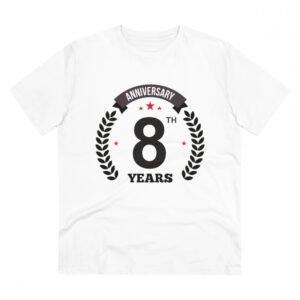 Men's PC Cotton 8th Anniversary Printed T Shirt (Color: White, Thread Count: 180GSM)
