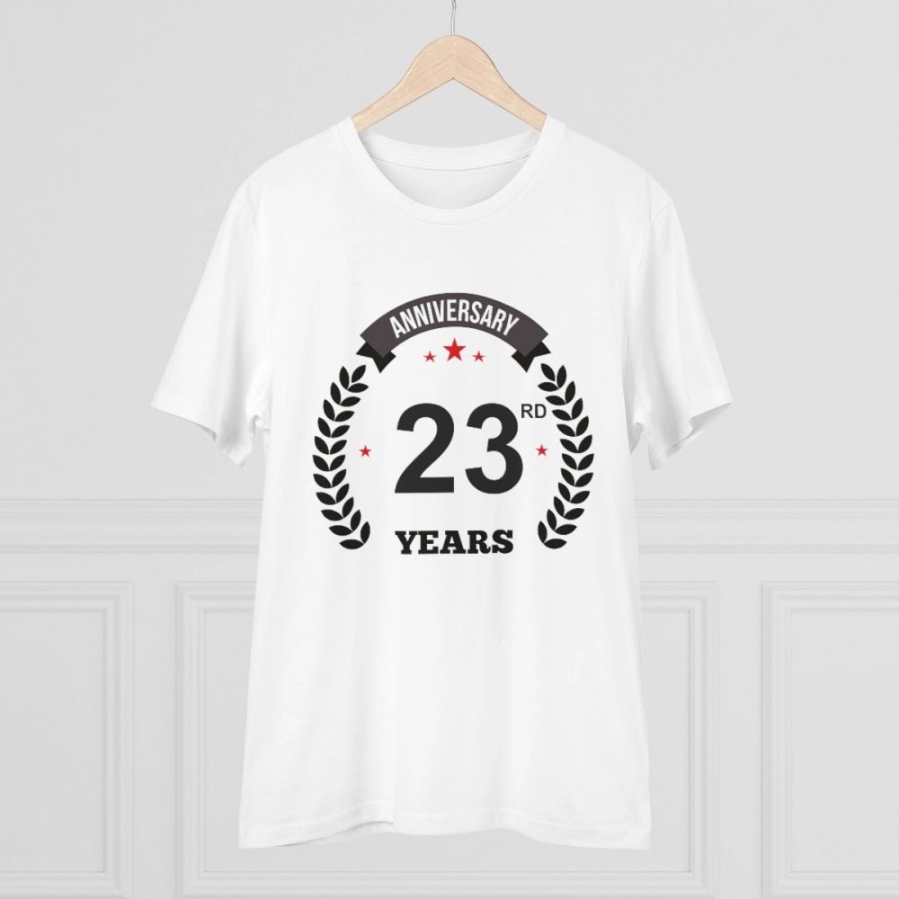 Men's PC Cotton 23rd Anniversary Printed T Shirt (Color: White, Thread Count: 180GSM) - Image 5