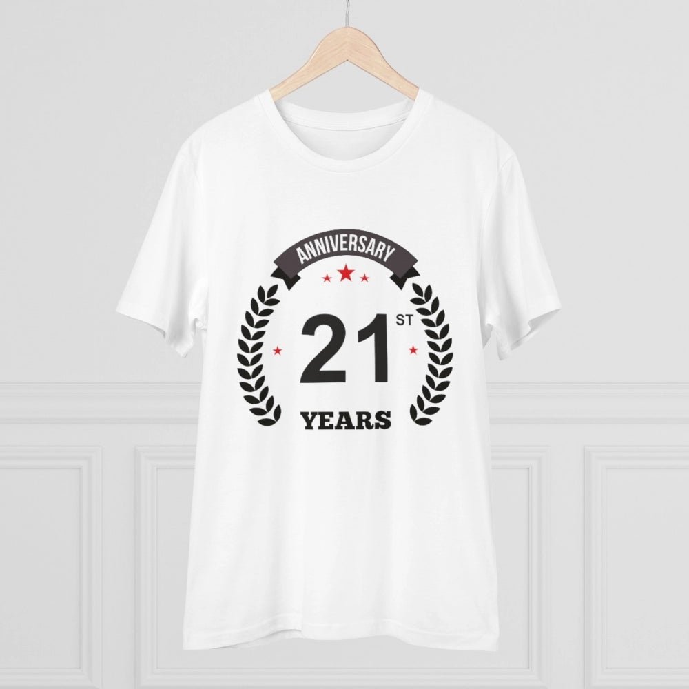 Men's PC Cotton 21st Anniversary Printed T Shirt (Color: White, Thread Count: 180GSM) - Image 5