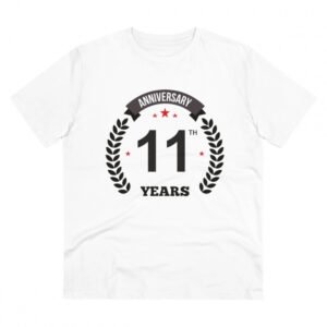 Men's PC Cotton 11th Anniversary Printed T Shirt (Color: White, Thread Count: 180GSM)