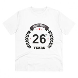 Men's PC Cotton 26th Anniversary Printed T Shirt (Color: White, Thread Count: 180GSM)