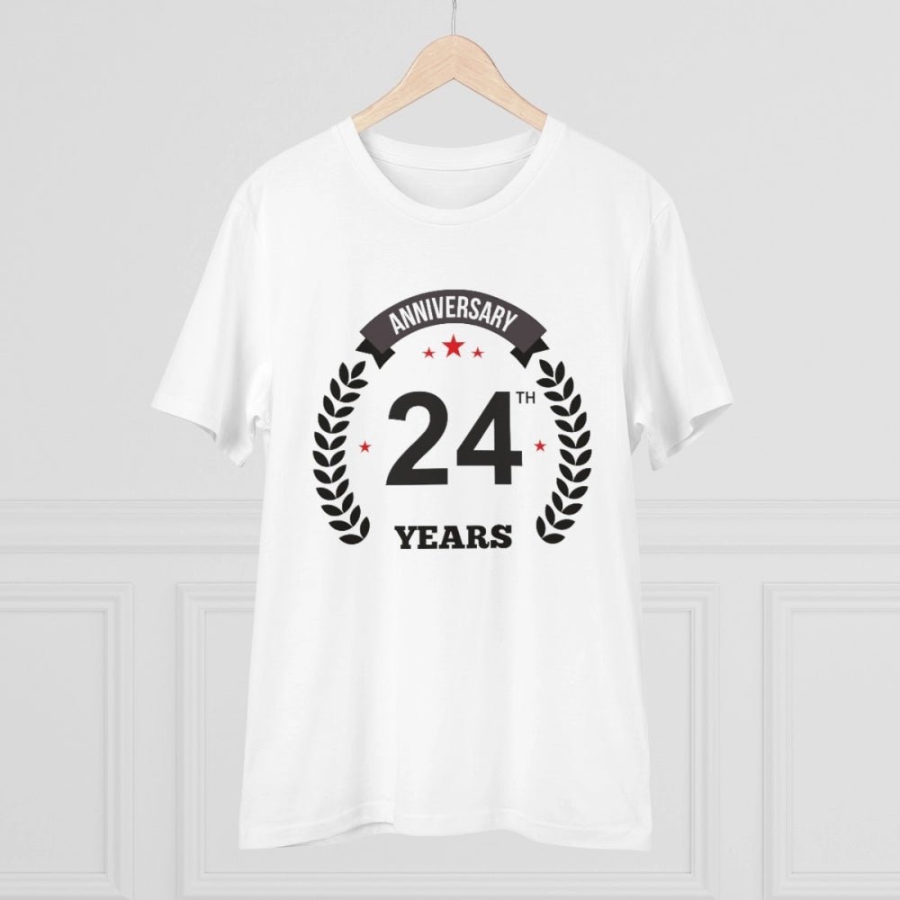 Men's PC Cotton 24th Anniversary Printed T Shirt (Color: White, Thread Count: 180GSM) - Image 5