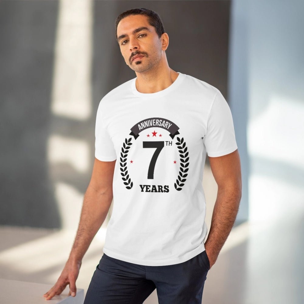Men's PC Cotton 7th Anniversary Printed T Shirt (Color: White, Thread Count: 180GSM) - Image 2