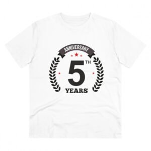 Men's PC Cotton 5th Anniversary Printed T Shirt (Color: White, Thread Count: 180GSM)