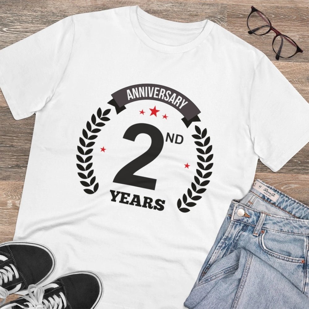Men's PC Cotton 2nd Anniversary Printed T Shirt (Color: White, Thread Count: 180GSM) - Image 4