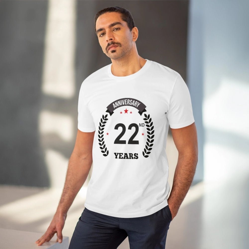 Men's PC Cotton 22nd Anniversary Printed T Shirt (Color: White, Thread Count: 180GSM) - Image 2