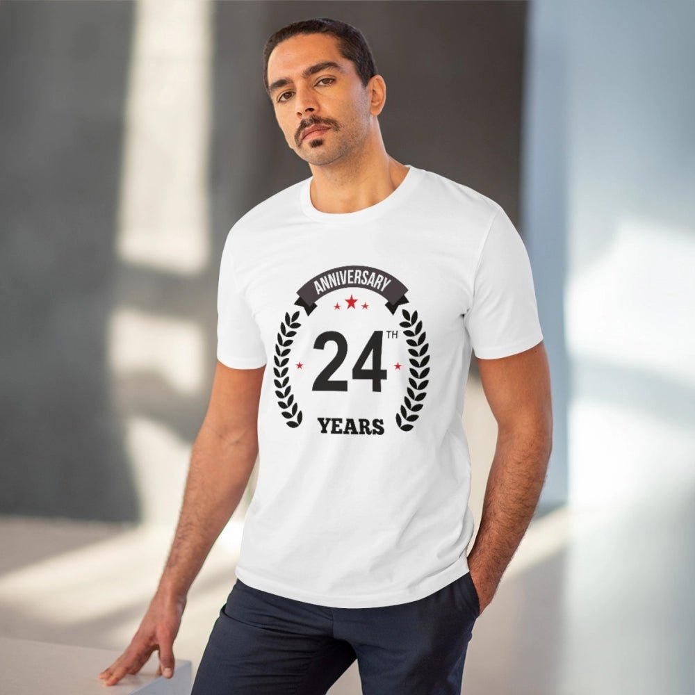 Men's PC Cotton 24th Anniversary Printed T Shirt (Color: White, Thread Count: 180GSM) - Image 2