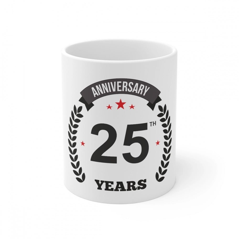 Ceramic 25th Anniversary Printed Coffee Mug (Color: White, Capacity:330ml)