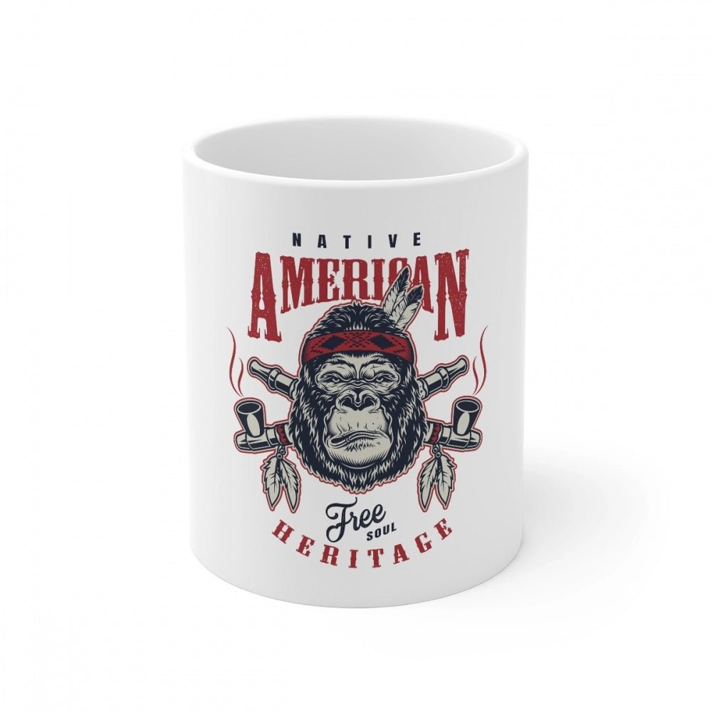 Ceramic Gorila Desing Printed Coffee Mug (Color: White, Capacity:330ml)