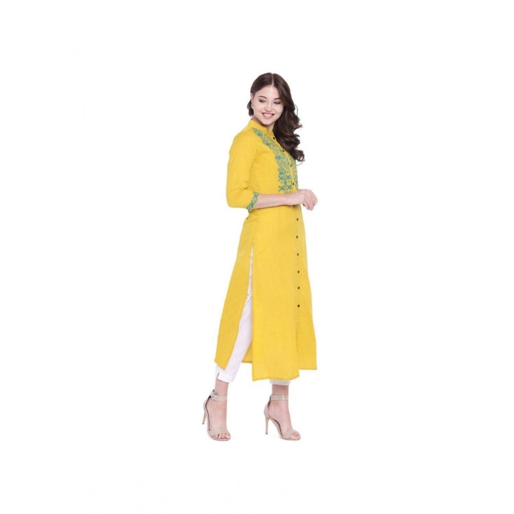 Women's Khadi Embroidered Kurti (Yellow, Khadi) - Image 4