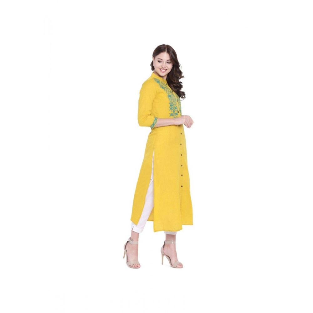 Khadi Embroidered Kurti (Yellow, Khadi) - Image 4