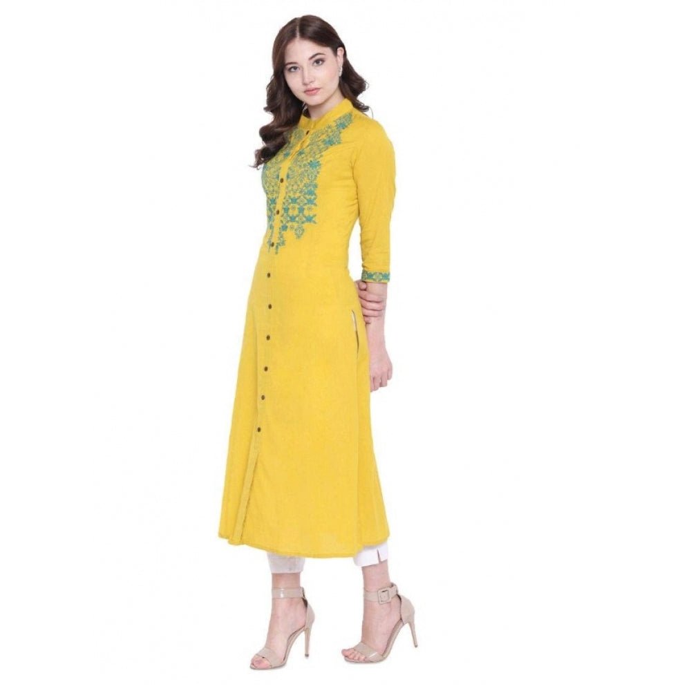 Women's Khadi Embroidered Kurti (Yellow, Khadi) - Image 2