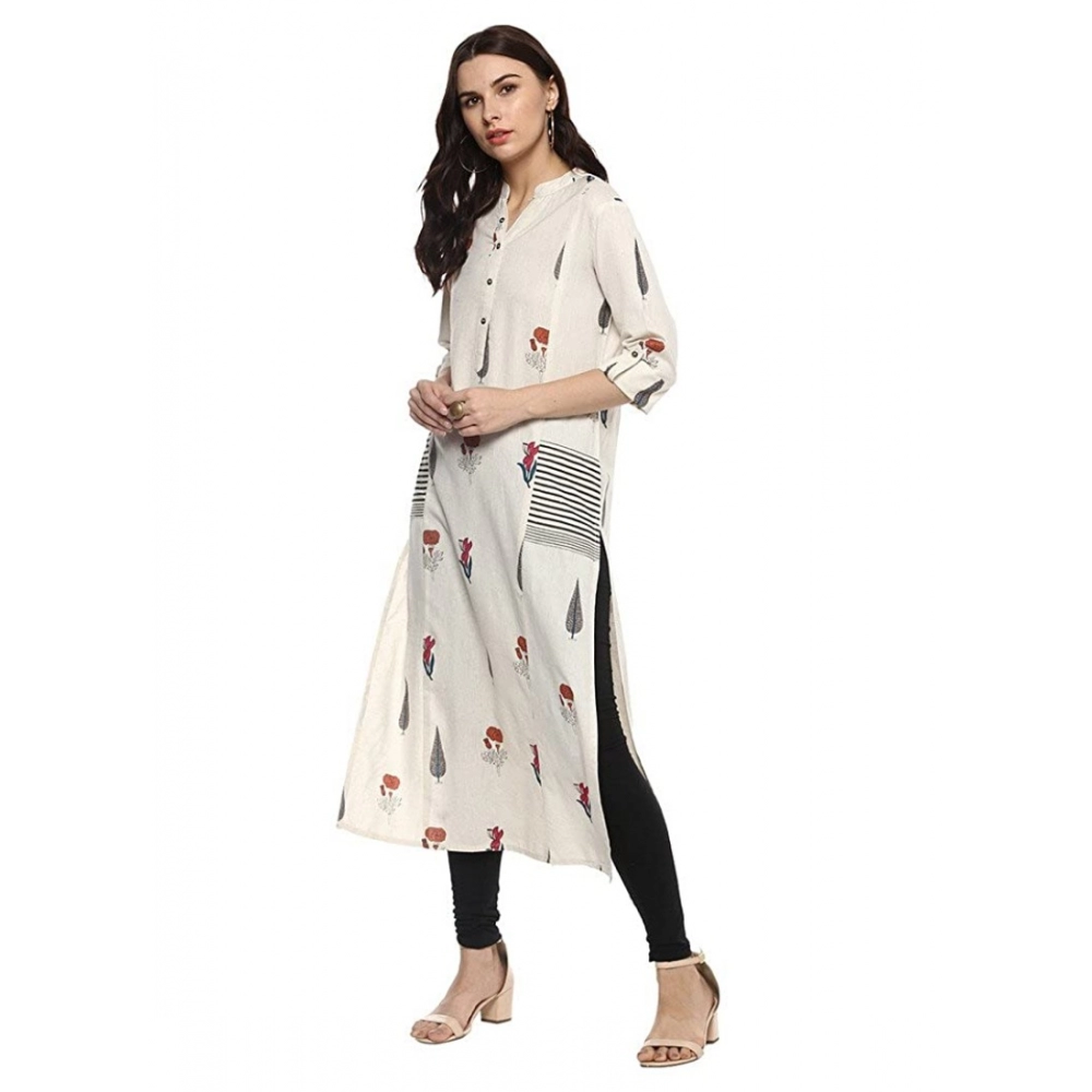 Khadi Printed A Line Kurti (Off White, Khadi) - Image 3