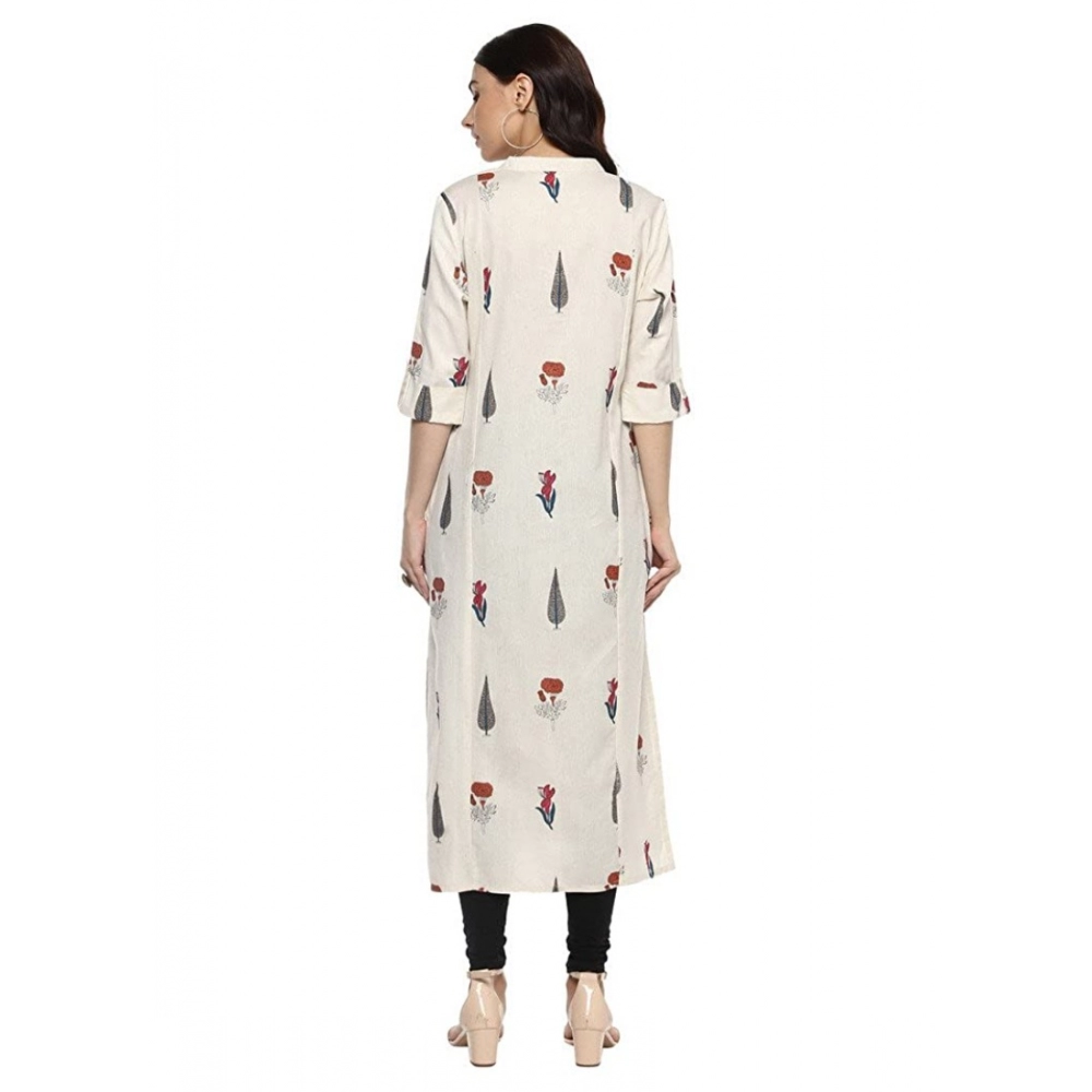 Khadi Printed A Line Kurti (Off White, Khadi) - Image 2