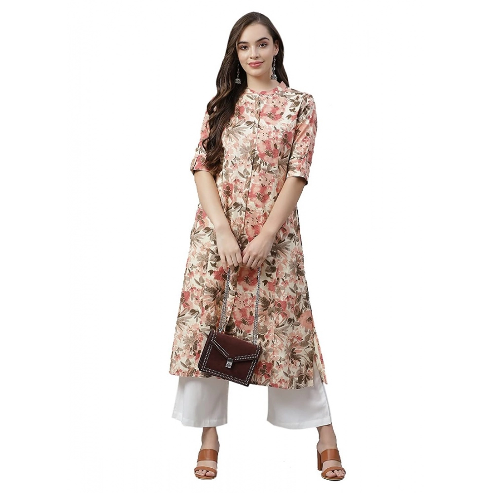 Cotton Printed Floral Print Kurti (Multicolor, Cotton) - Image 2