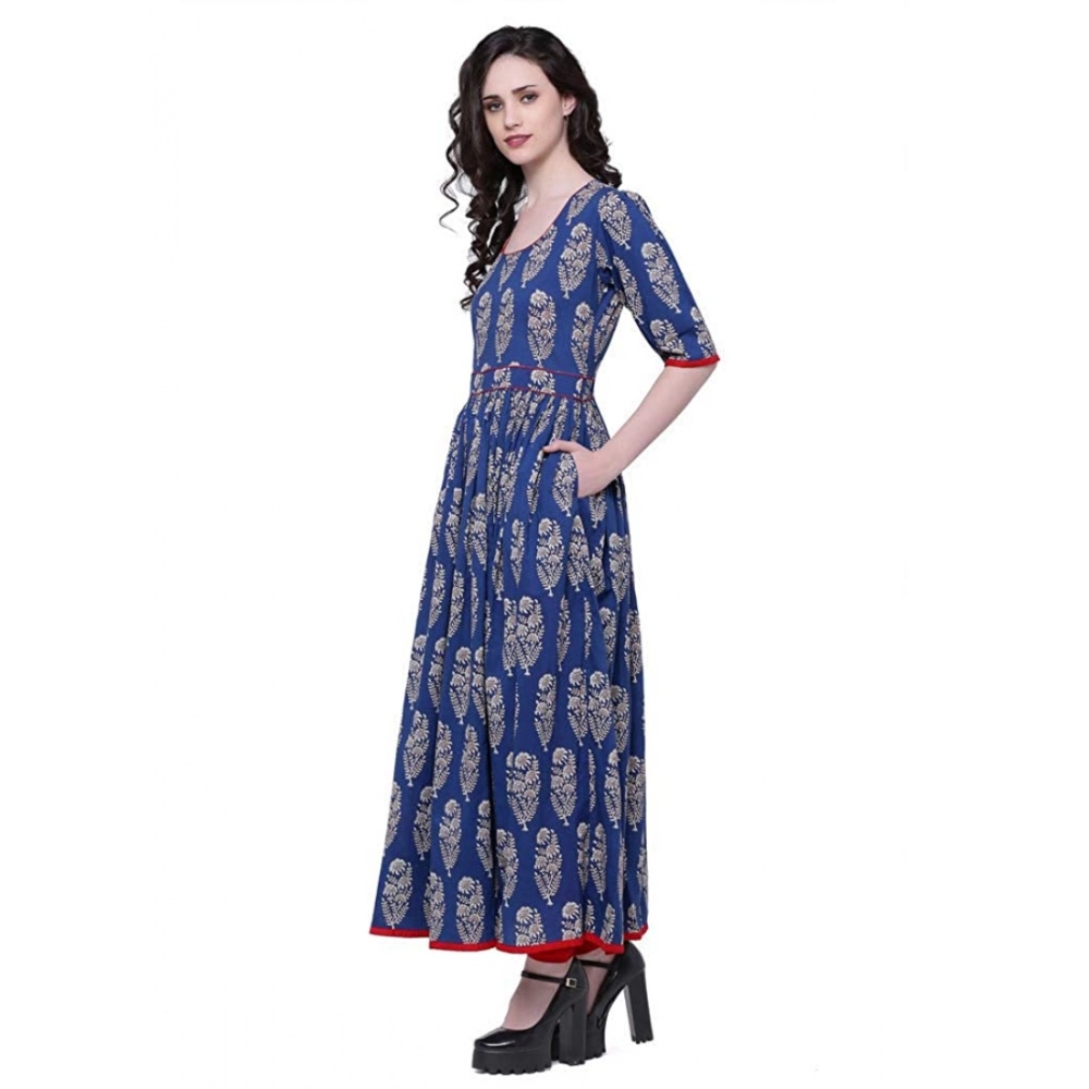 Cotton Printed Anarkali Kurti (Blue, Cotton) - Image 5