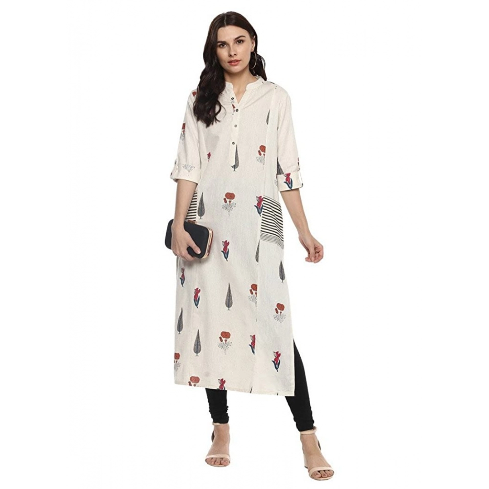 Khadi Printed A Line Kurti (Off White, Khadi) - Image 5