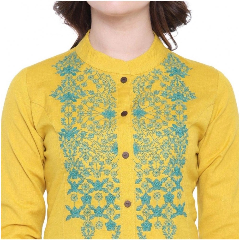 Women's Khadi Embroidered Kurti (Yellow, Khadi) - Image 6