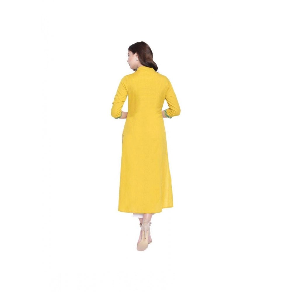 Women's Khadi Embroidered Kurti (Yellow, Khadi) - Image 5
