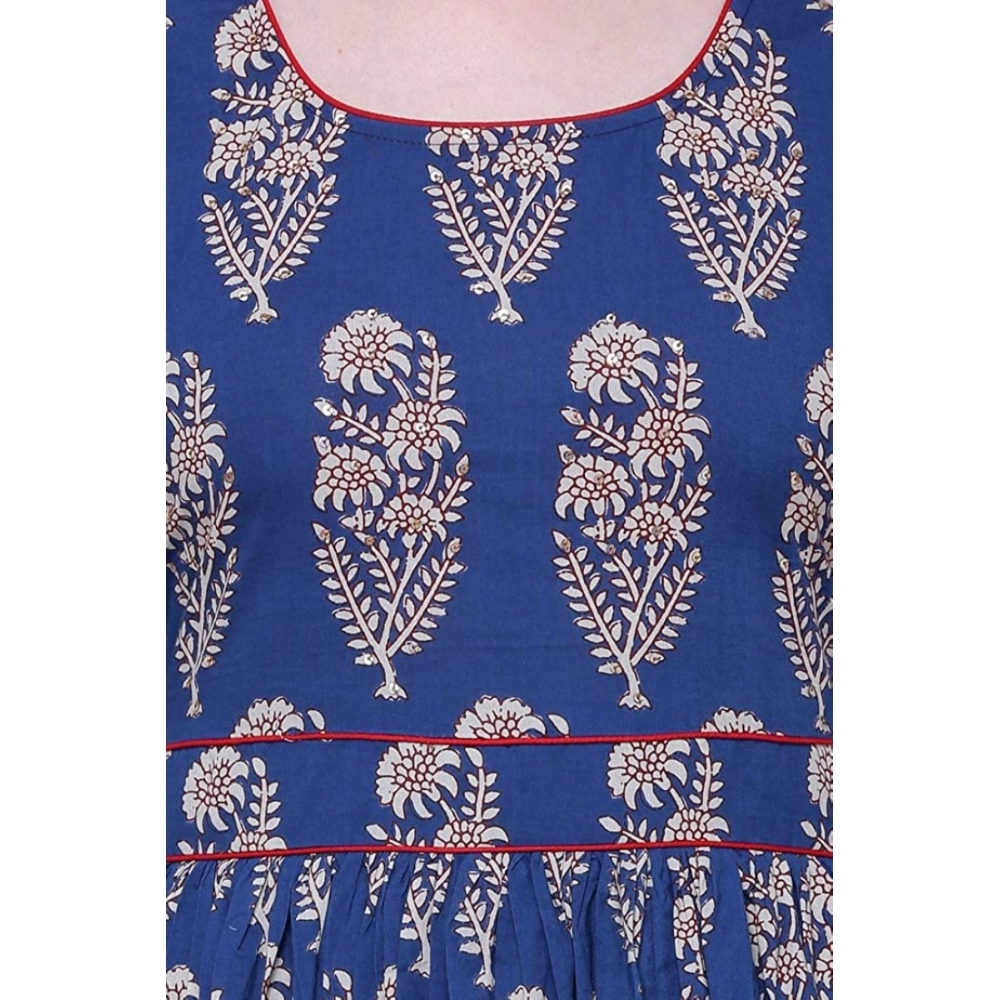 Cotton Printed Anarkali Kurti (Blue, Cotton) - Image 2